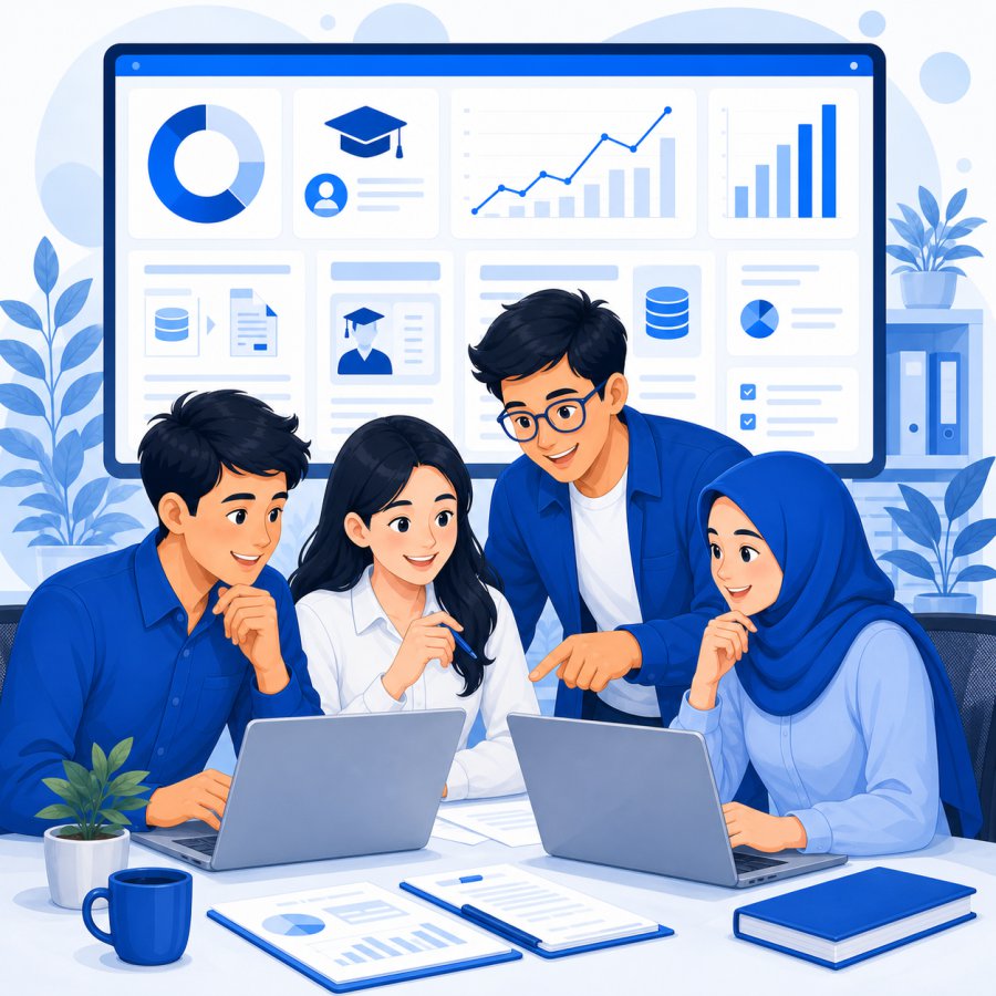 Ilustrasi tim Payungtekno berdiskusi mengenai sistem informasi akademik